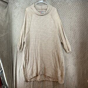 Free People Beach Womens L Dress Cocoon Tunic Beige Oatmeal Slouchy Cowl Neck
